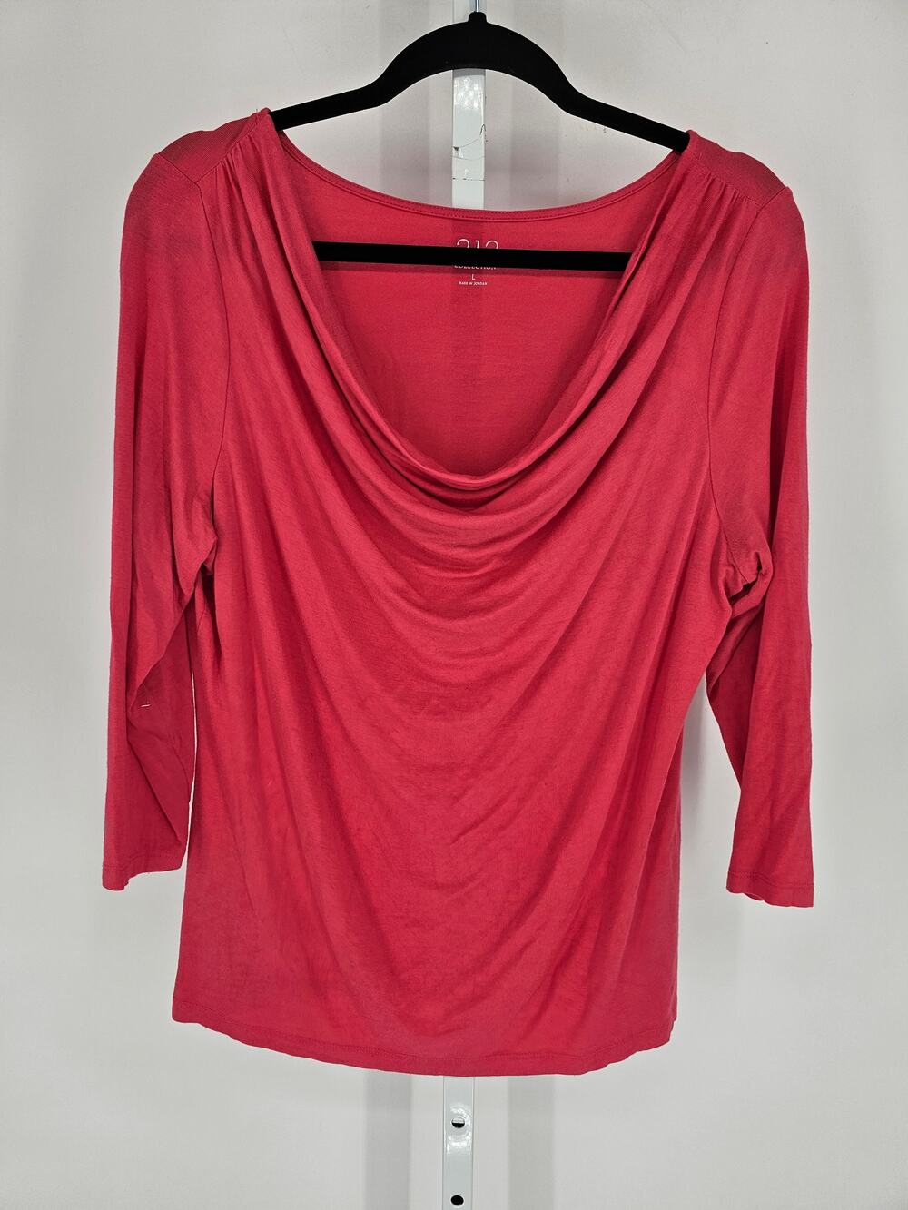212 Collection Womens Sz L 3/4 Sleeve Draped Neck Blouse Dark Salmon Pink